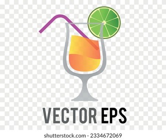 El restaurante vectorial aislado, vaso de refresco, cóctel, icono de la burla con limón
