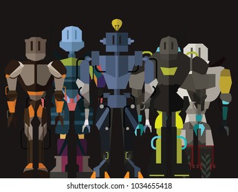 Isolated vector robots in a black background