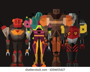 Isolated vector robots in a black background 