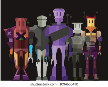 Isolated vector robots in a black background