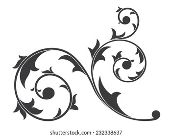 Isolated vector scroll floral design element 