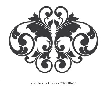 Isolated vector scroll floral design element 