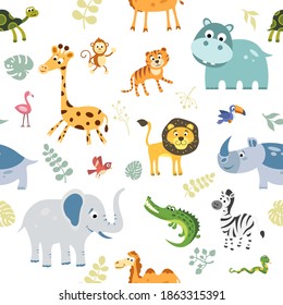 Isolated vector seamless pattern of African animals. Illustration for textile design3