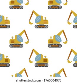 isolated vector seamless pattern of excavators. illustration background, kids design great for textile and texture fabric, wrapping, apparel