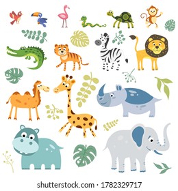 Isolated vector set of african animals. Illustration for textile and texture design