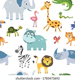 Isolated vector set of african animals. Illustration for textile and texture design