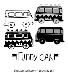 Isolated vector set of a bus, lined, silhouette and grey on white background