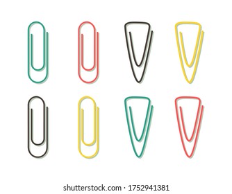 Isolated vector set of colorful paperclip. Flat paper clip collection.