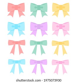 Isolated vector set of cute ribbons in pastel color