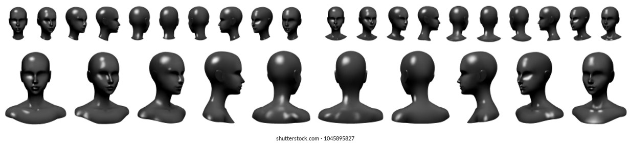 Isolated vector set of faceless mannequin busts and heads.