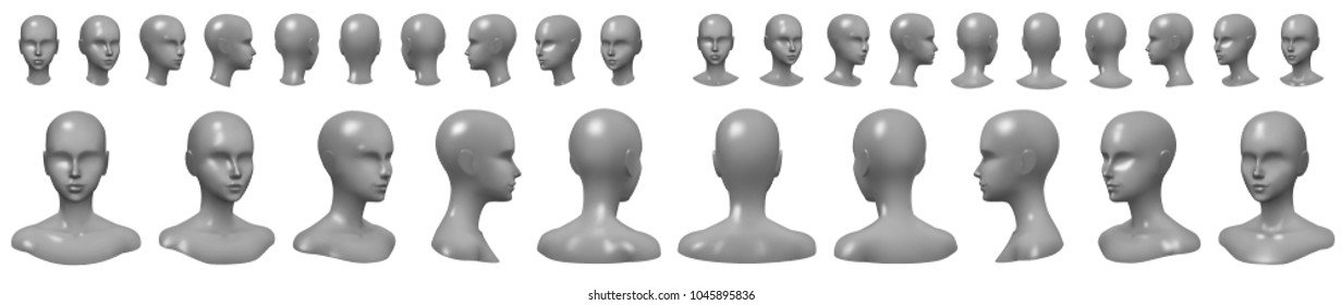 Isolated vector set of faceless mannequin busts and heads.