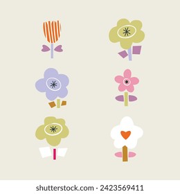 Isolated Vector Set of  Flowers and 
 Butterflies.