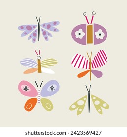 Conjunto vectorial aislado de flores y 
 Mariposas.