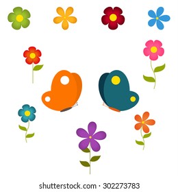 Isolated vector set of flowers and butterflies for your graphic