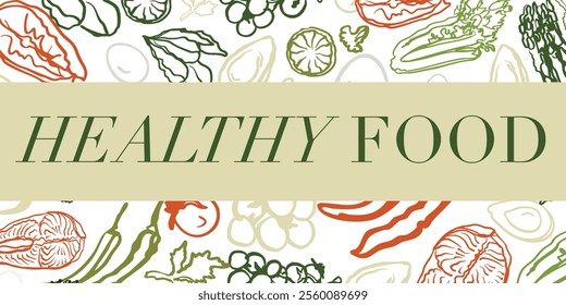 Isolated vector set of healthy food. Hand drawn vegetables doodle Illustration set. White background in colorful style. Salmon on the cutting board with the vegetables. Celery.