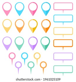 Isolated vector set of pastel colorful location pins 