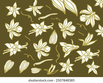 Isolated vector set of quince, fruit, quince fruits, twigs with leaves on a dark background. Lemon color. Vector template design. Hand drawn fruits illustrations. Exotic fruits. Tea.