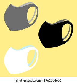 Isolated vector set of side view face masks in white gray and black