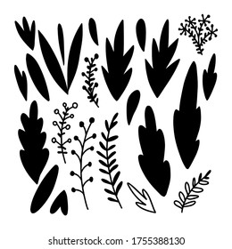 Isolated vector set of silhouettes of decorative wild flowers on white background. The design is perfectly suitable for clothes design, children decoration, stickers, stationary, tattoos. 