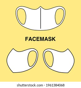 Isolated vector set of white face masks with outline on yellow background