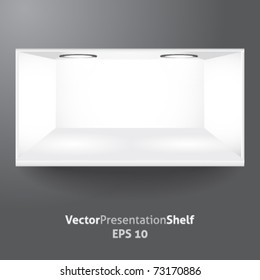 Estante vectorial aislado para la presentación del producto con luces