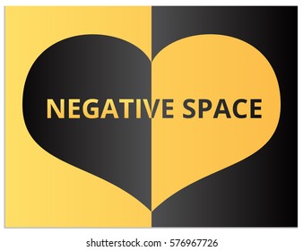 Isolated vector sign of heart, one half of which is created using the negative space and the other is created from a positive space. Illustration of heart with the words "Negative Space" on it.