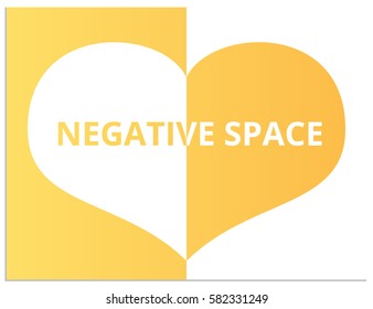 Isolated vector sign of heart, one half of which is created using the negative space and the other is created from a positive space. Illustration of heart with the words "Negative Space" on it.