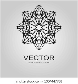Isolated vector sign symbol. Logo design. Circle frame. Vector abstract banner design web template. Ornate fabric design , texture , with black pattern. Ethnic mandala ornament. Circular geometric.