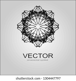 Isolated vector sign symbol. Logo design. Circle frame. Vector abstract banner design web template. Ornate fabric design , texture , with black pattern. Ethnic mandala ornament. Circular geometric.