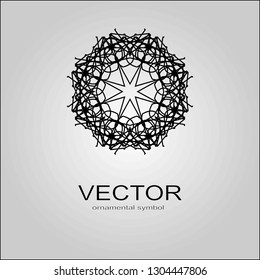 Isolated vector sign symbol. Logo design. Circle frame. Vector abstract banner design web template. Ornate fabric design , texture , with black pattern. Ethnic mandala ornament. Circular geometric.