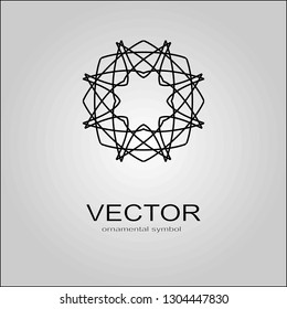 Isolated vector sign symbol. Logo design. Circle frame. Vector abstract banner design web template. Ornate fabric design , texture , with black pattern. Ethnic mandala ornament. Circular geometric.