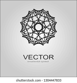 Isolated vector sign symbol. Logo design. Circle frame. Vector abstract banner design web template. Ornate fabric design , texture , with black pattern. Ethnic mandala ornament. Circular geometric.