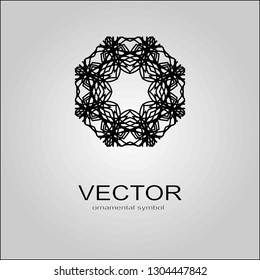 Isolated vector sign symbol. Logo design. Circle frame. Vector abstract banner design web template. Ornate fabric design , texture , with black pattern. Ethnic mandala ornament. Circular geometric.