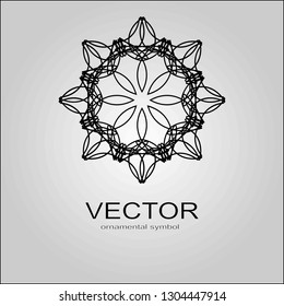 Isolated vector sign symbol. Logo design. Circle frame. Vector abstract banner design web template. Ornate fabric design , texture , with black pattern. Ethnic mandala ornament. Circular geometric.
