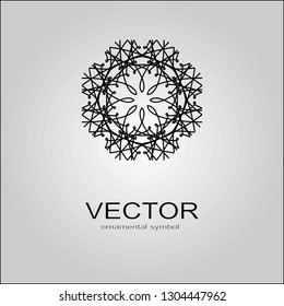 Isolated vector sign symbol. Logo design. Circle frame. Vector abstract banner design web template. Ornate fabric design , texture , with black pattern. Ethnic mandala ornament. Circular geometric.