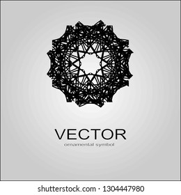 Isolated vector sign symbol. Logo design. Circle frame. Vector abstract banner design web template. Ornate fabric design , texture , with black pattern. Ethnic mandala ornament. Circular geometric.
