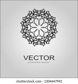 Isolated vector sign symbol. Logo design. Circle frame. Vector abstract banner design web template. Ornate fabric design , texture , with black pattern. Ethnic mandala ornament. Circular geometric.