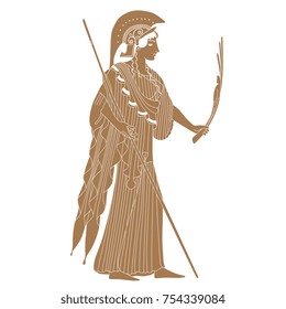 Isolated vector silhouette of ancient Greek goddess Athena. Based on authentic old vase painting.