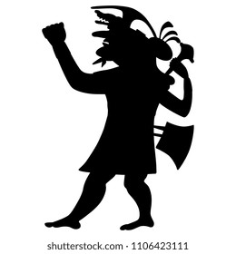 Isolated vector silhouette of ancient Peruvian Mochica warior. Based on ethnic motif of Moche Indians.