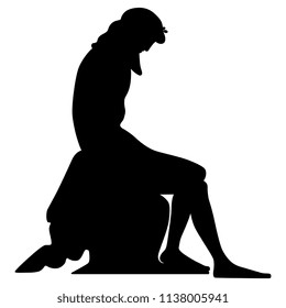 Isolated vector silhouette of a bearded sitting ancient Greek man. 