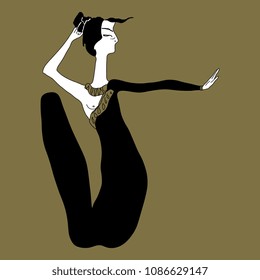 Isolated vector silhouette of a beautiful fantastic girl with outstreched hand. Female archetype.