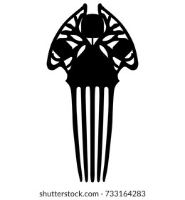 Isolated vector silhouette of decorative antique comb. Art Nouveau style. Rene Lalique design.