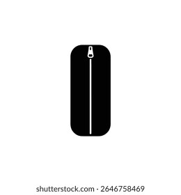 Isolated vector silhouette displaying a sleek garment bag with a prominent zipper on a transparent backdrop, perfect for a variety of design applications.