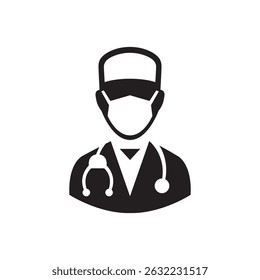 Isolated vector silhouette of a doctor with stethoscope