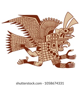 Isolated vector silhouette of fantastic anthropomorphic monster bird. Ethnic style. Based on folk art of ancient Peru. Mochica culture of Peruvian Indians.