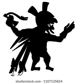 Isolated vector silhouette of a fantastic snake man. Based on ethnic motif of ancient Peruvian Mochica Indians.