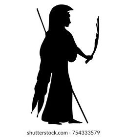 Isolated vector silhouette of goddess Athena with palm bough.