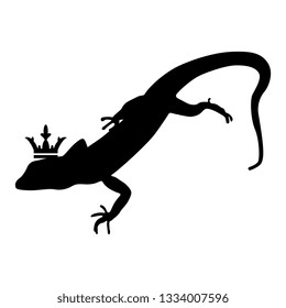 Isolated vector silhouette of a lizard in a royal crown.