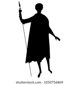 Isolated vector silhouette of a medieval Byzantine warrior.