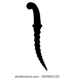 Isolated vector silhouette of a medieval Indian dagger with wavy blade.